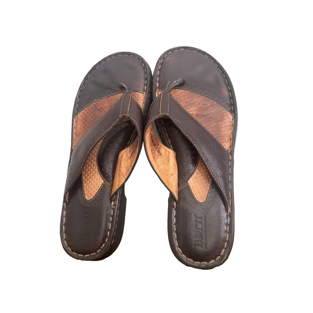 Born Brown Leather Thong Sandals Flip Flops Comfort Womens Size 9 M